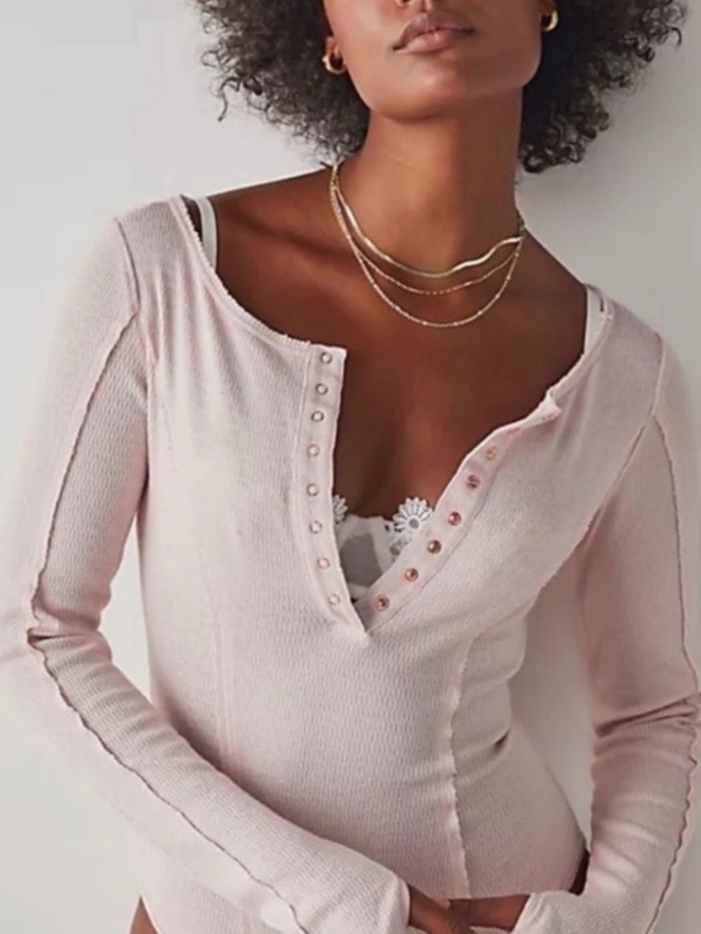 Free People We The Free Sloane Pink Henley Bodysuit NWT Thumbhole Top